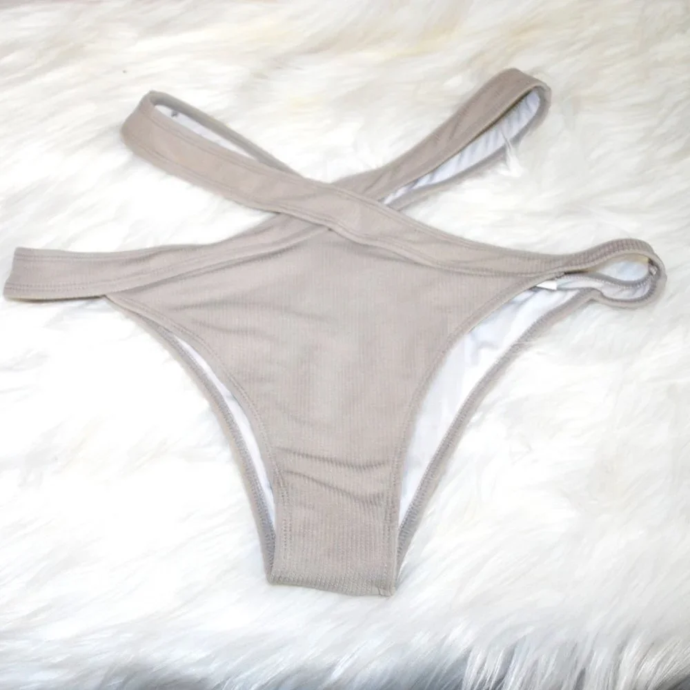 Tan Split Bikini Swimsuit Bathing Suit L